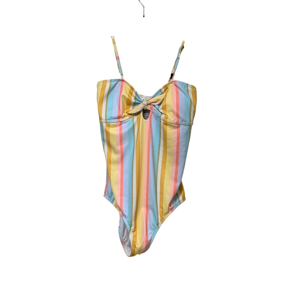 Billabong‎ Girls Pastel Multi Color Vertical Stripe One Piece Swimsuit Size 14